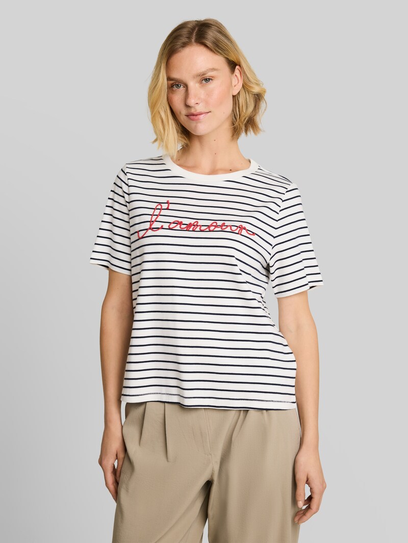 Tom Tailor T-Shirt mit Schriftzug - Navy Offwhite Stripe