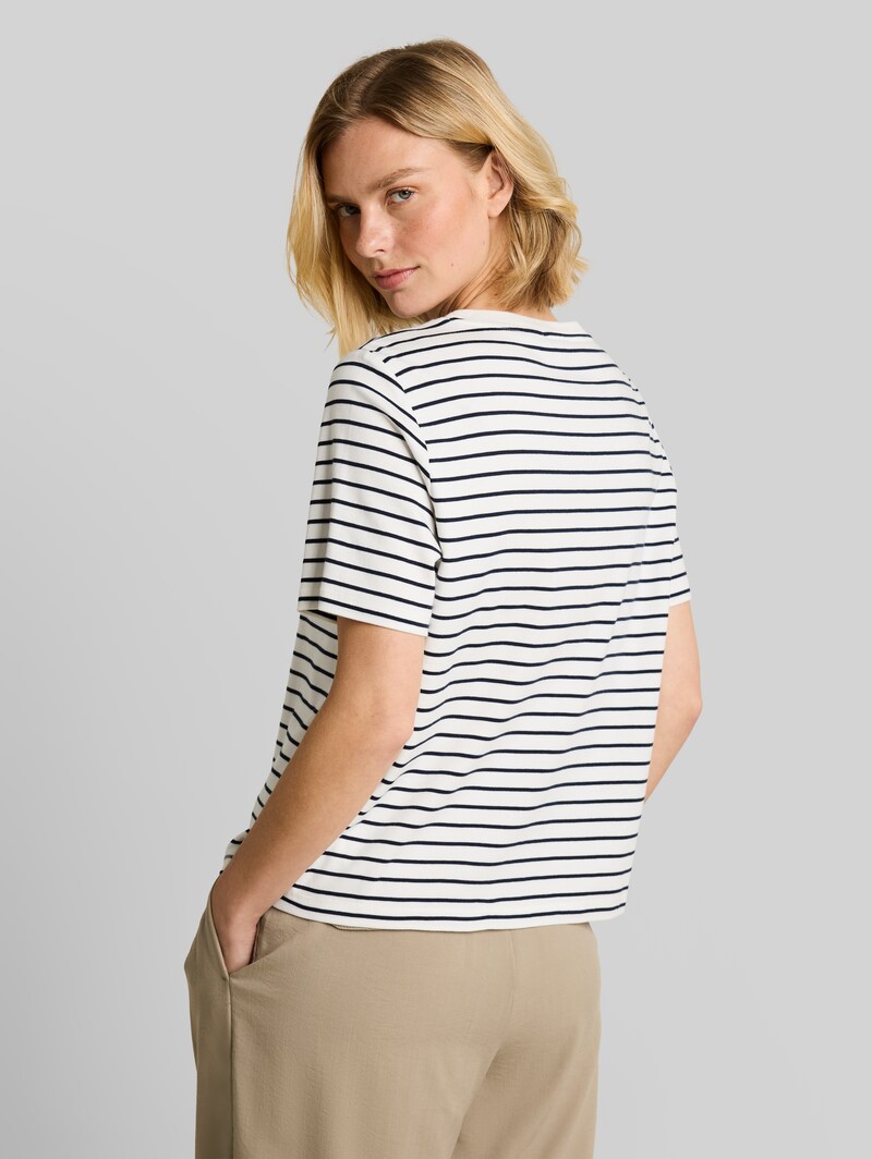 Tom Tailor T-Shirt mit Schriftzug - Navy Offwhite Stripe
