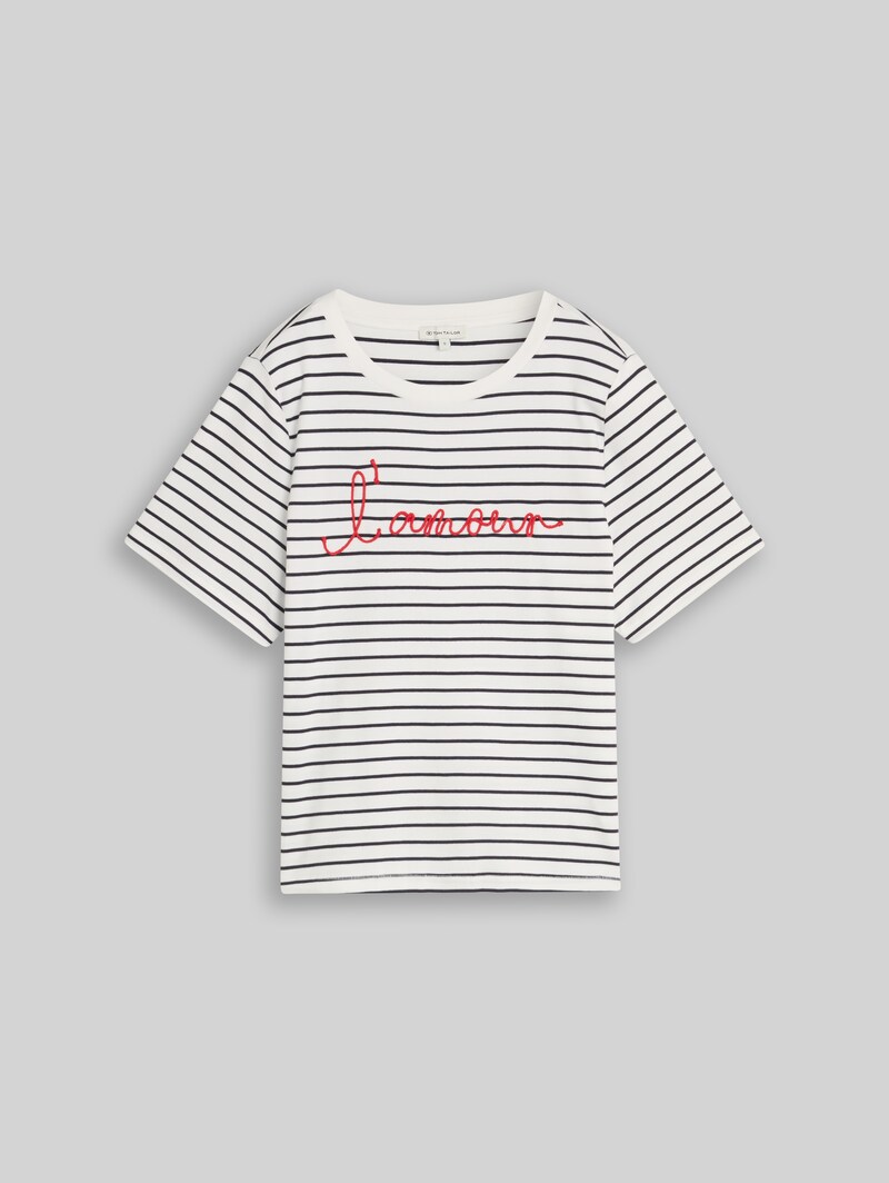 Tom Tailor T-Shirt mit Schriftzug - Navy Offwhite Stripe