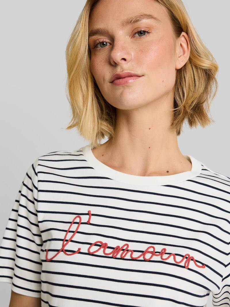 Tom Tailor T-Shirt mit Schriftzug - Navy Offwhite Stripe