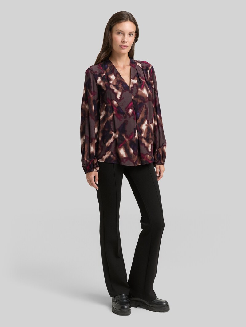 Tom Tailor Bluse mit Muster - Brown Blurry Argyle