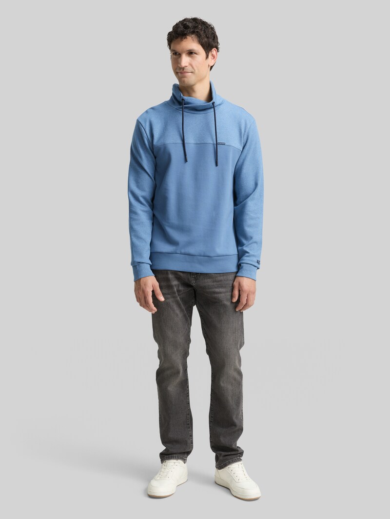 Tom Tailor Snood Sweatshirt mit Struktur-Mix - Blue White Blue Fine Stripe
