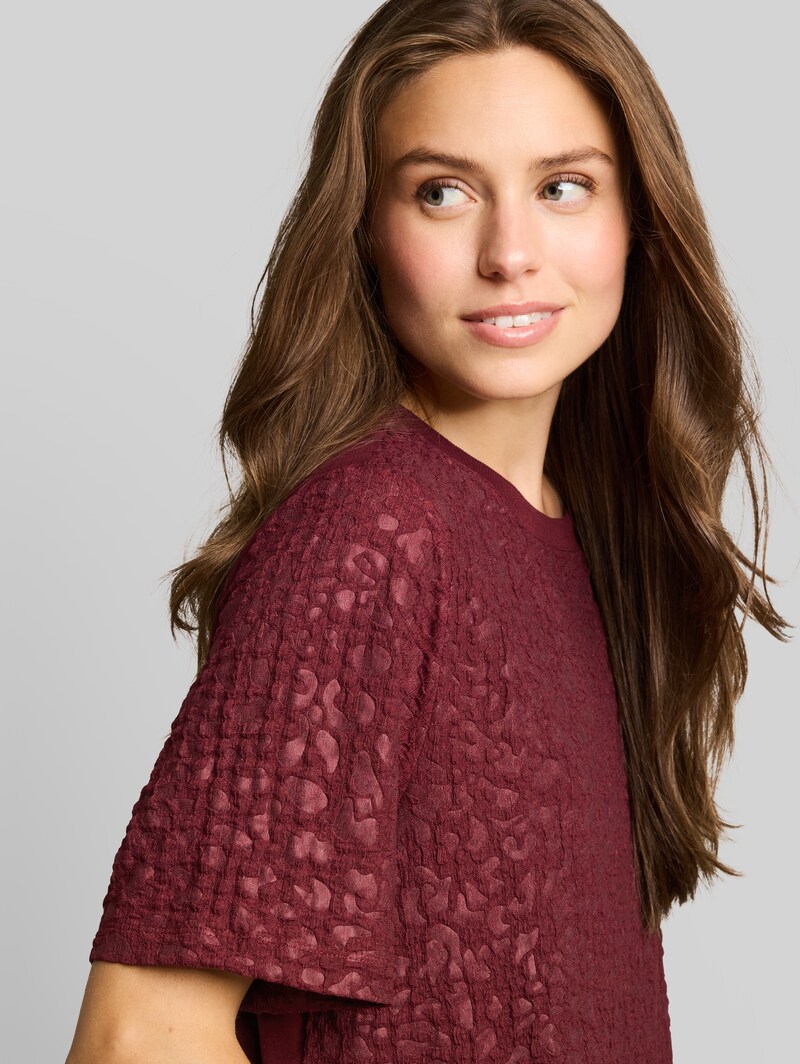 Tom Tailor Boxy Fit T-Shirt mit Leo-Muster - Preppy Plum