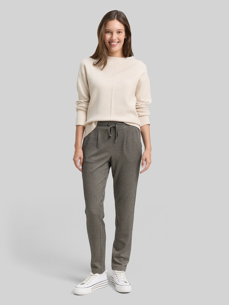 Tom Tailor Loose Slim Jacquard Hose mit Kordelzug - Black Beige Wave Structure