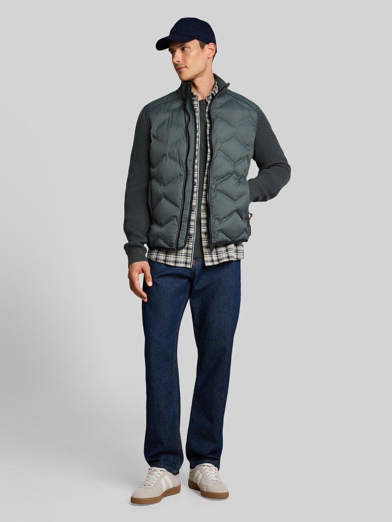 Tom Tailor Hybrid Steppjacke mit Strick-Details - Darkest Olive
