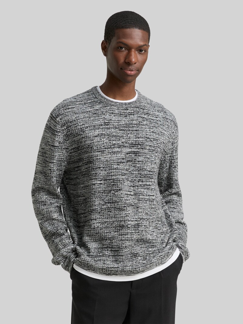 Tom Tailor Strickpullover im 2-in-1-Look - Black White Mouline Tom Tailor Strickpullover im 2-in-1-Look - Black White Mouline