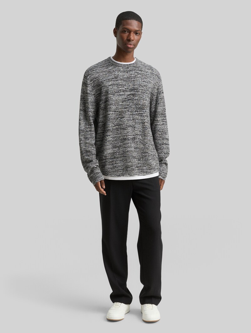 Tom Tailor Strickpullover im 2-in-1-Look - Black White Mouline