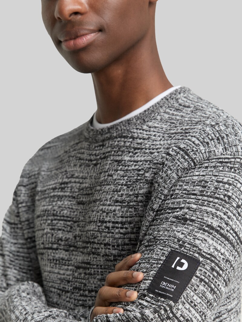 Tom Tailor Strickpullover im 2-in-1-Look - Black White Mouline