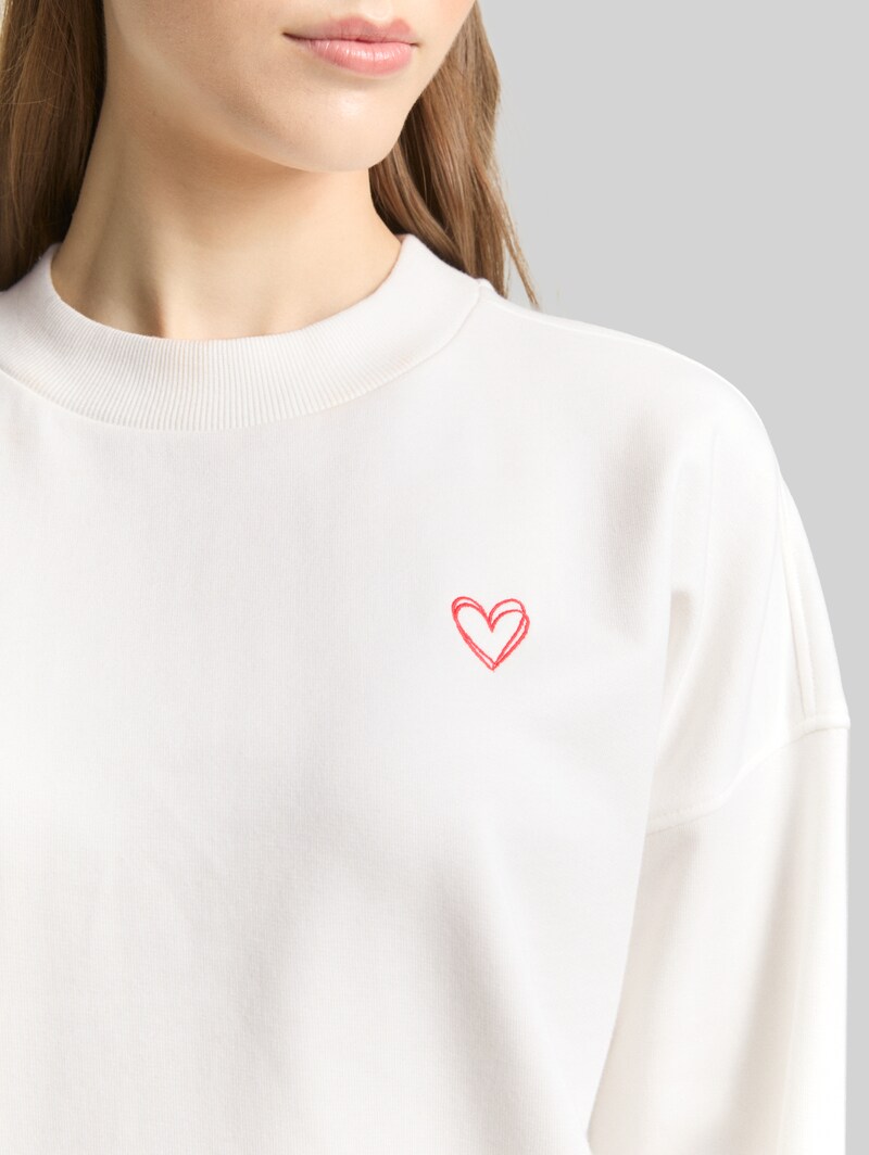 Tom Tailor Sweatshirt mit Herz-Detail - Off White