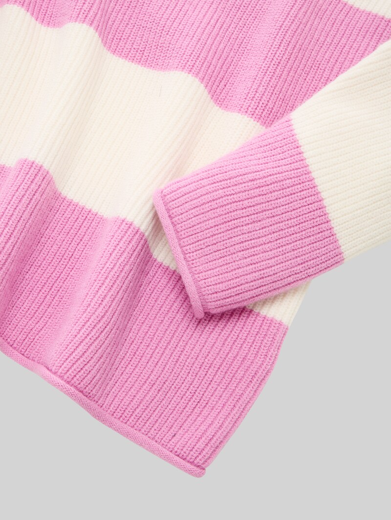Tom Tailor Cropped Strickpullover - Pink Ecru Block Stripe