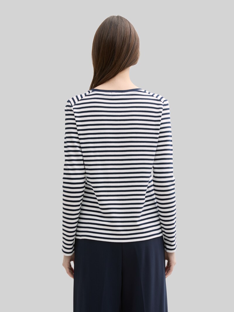 Tom Tailor Langarmshirt mit Streifenmuster - Navy White Stripe