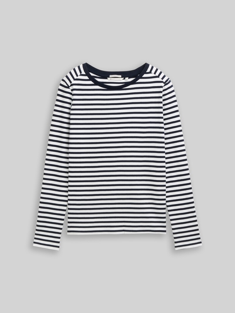 Tom Tailor Langarmshirt mit Streifenmuster - Navy White Stripe