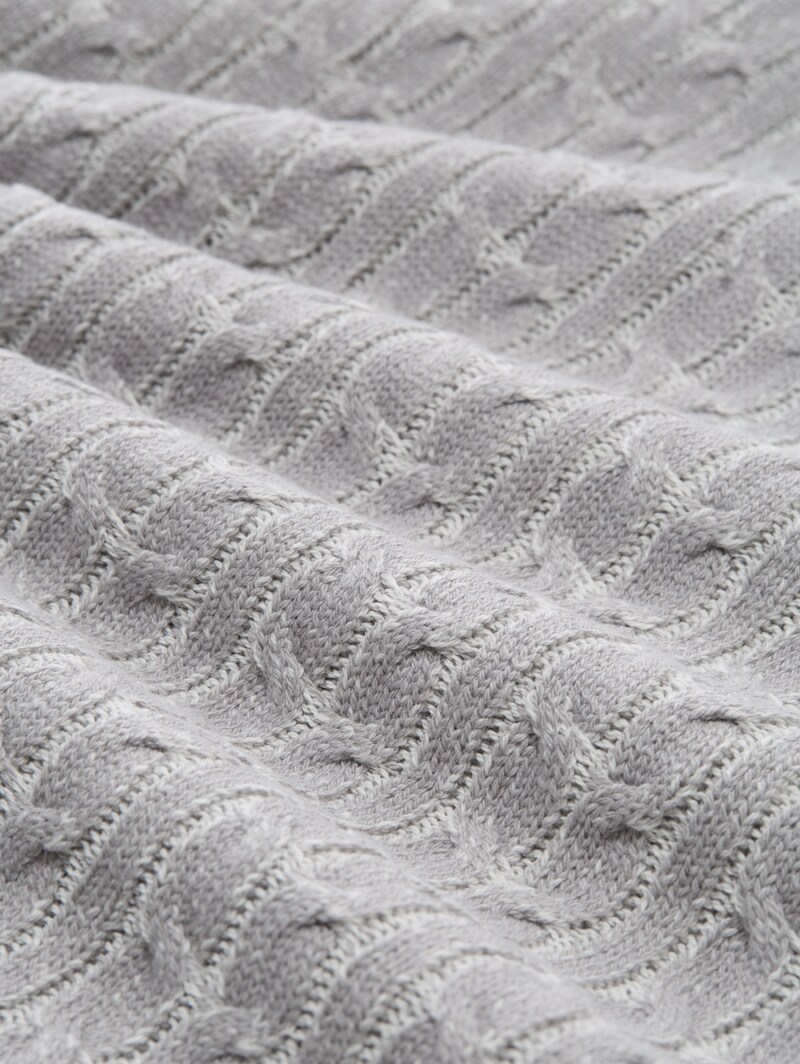 Tom Tailor Troyer Strickpullover mit Zopfmuster - Grey Offwhite Plated