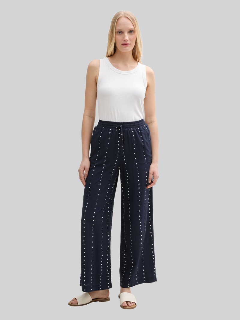 Tom Tailor Loose Wide Leg Palazzo Hose - Navy Dot Print