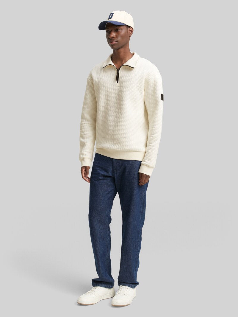 Tom Tailor Troyer Sweatshirt mit Logo-Badge - Wool White