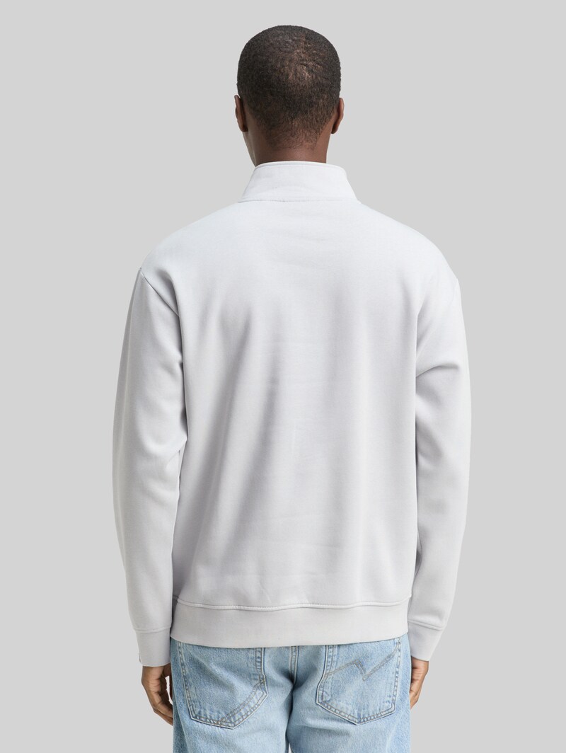 Tom Tailor Troyer Sweatshirt mit Logo-Badge - Chalk Grey