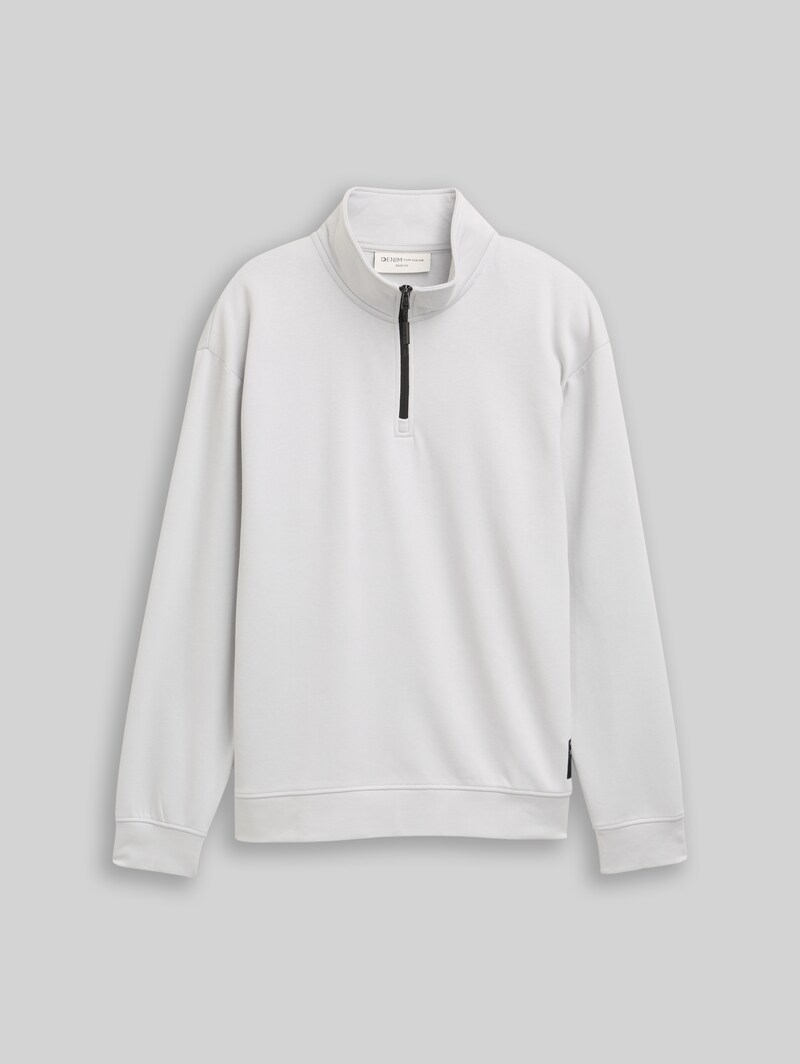 Tom Tailor Troyer Sweatshirt mit Logo-Badge - Chalk Grey