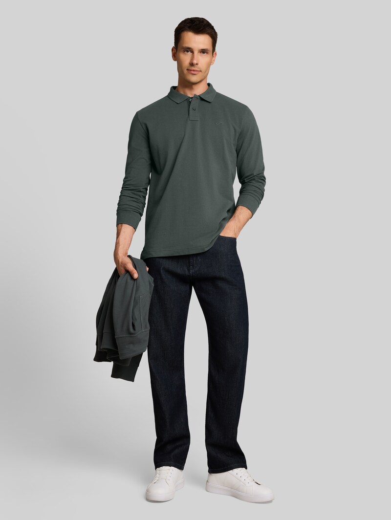 Tom Tailor Langarm Piqué Poloshirt - Darkest Olive