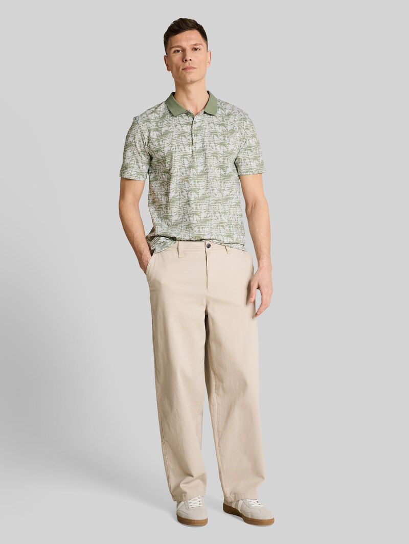 Tom Tailor Jersey Poloshirt mit Palmenprint - Sea Spray Stripy Palm Print