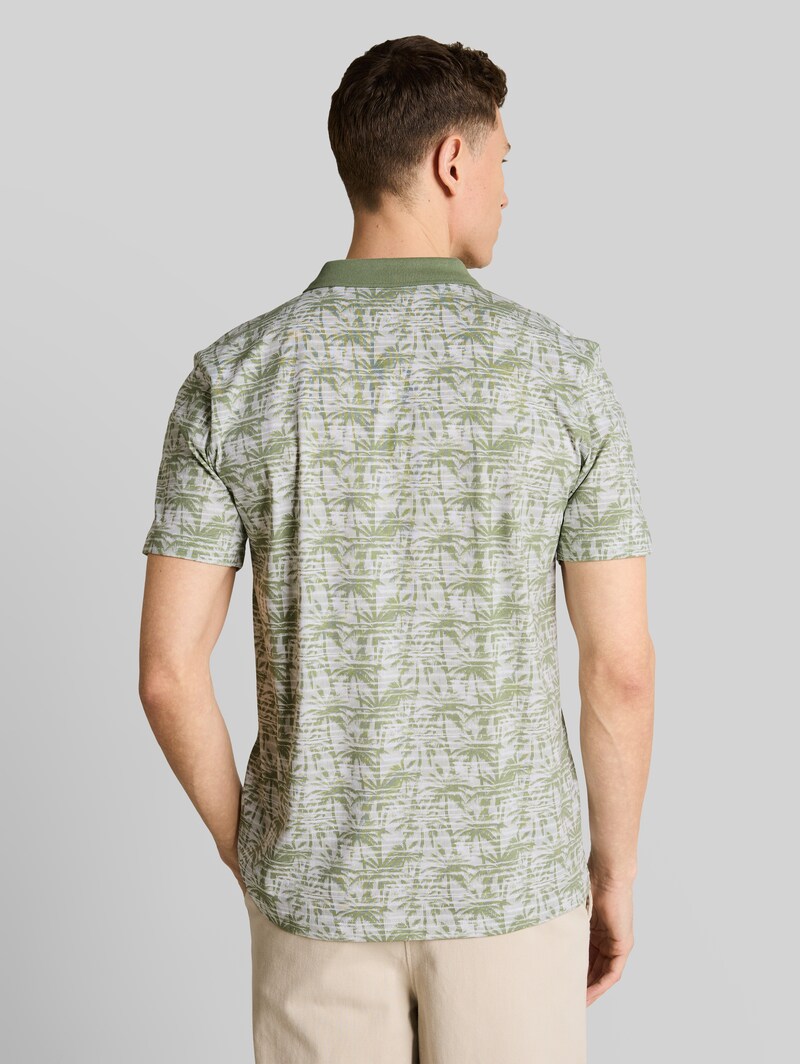 Tom Tailor Jersey Poloshirt mit Palmenprint - Sea Spray Stripy Palm Print
