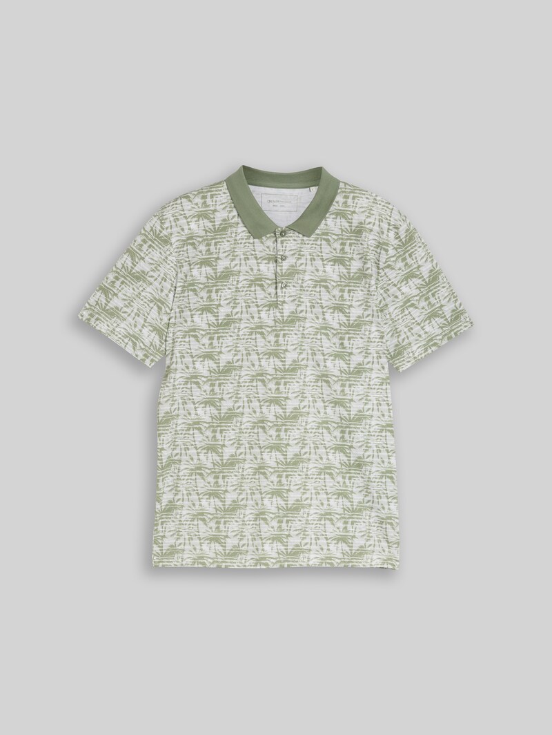 Tom Tailor Jersey Poloshirt mit Palmenprint - Sea Spray Stripy Palm Print