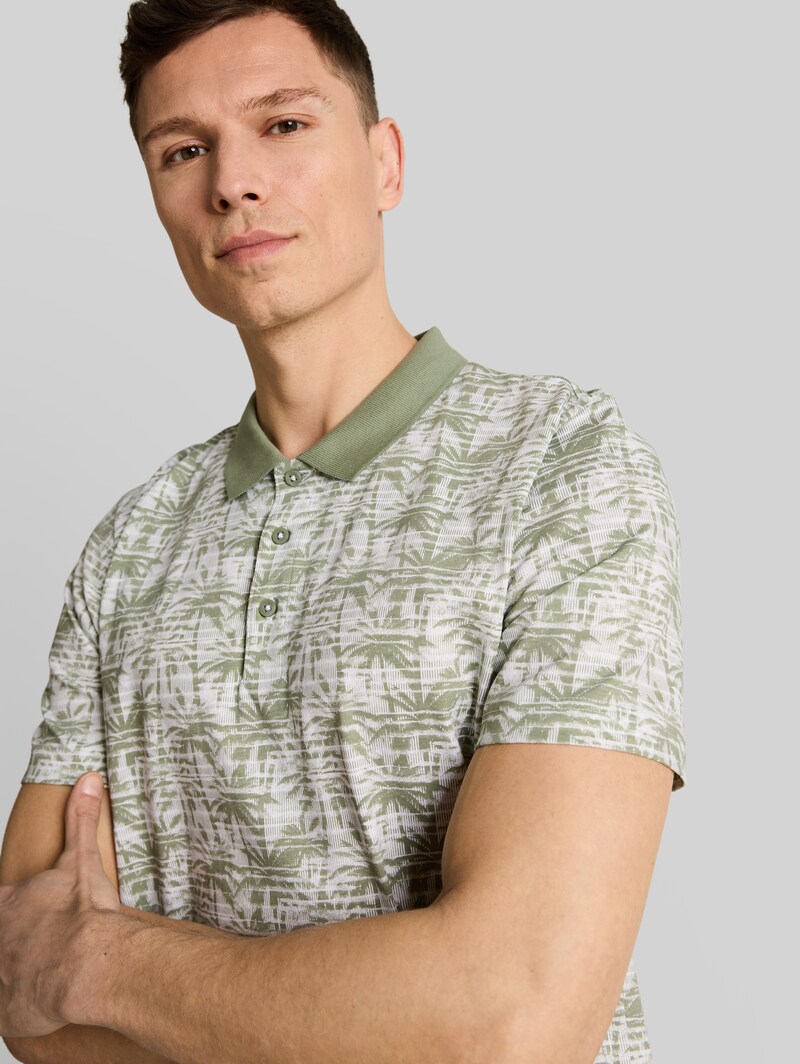 Tom Tailor Jersey Poloshirt mit Palmenprint - Sea Spray Stripy Palm Print