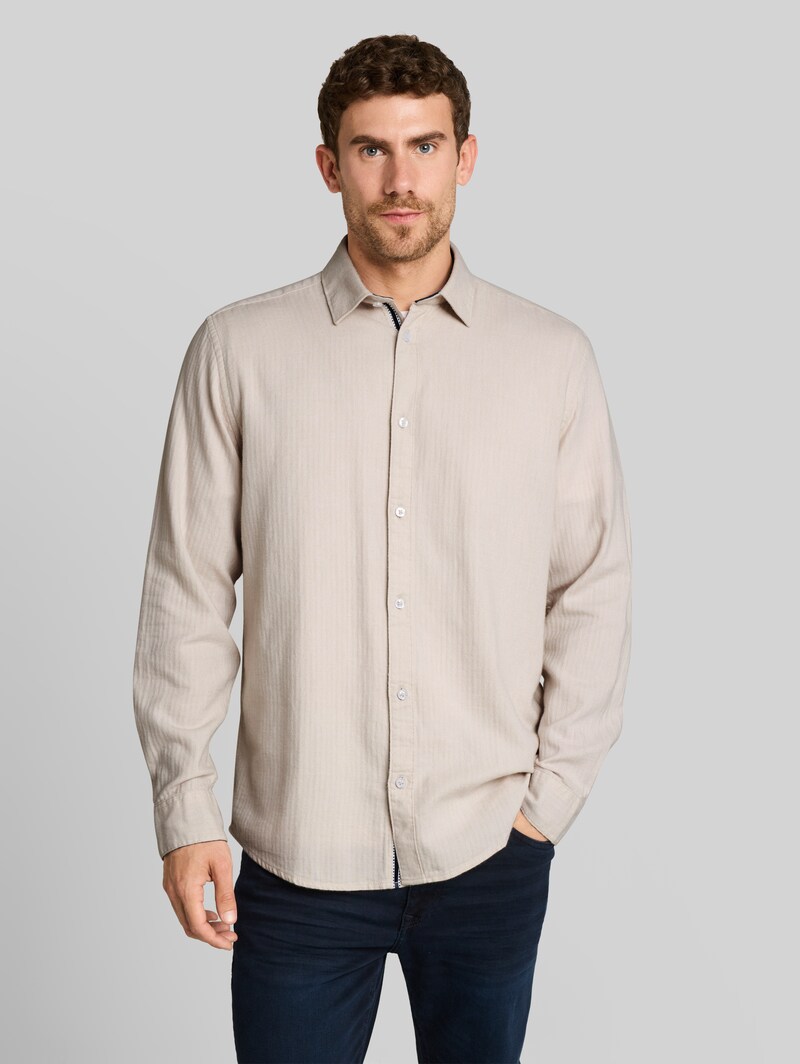 Tom Tailor Regular Fit Hemd aus Baumwolle - Off White Herringbone Tom Tailor Regular Fit Hemd aus Baumwolle - Off White Herringbone