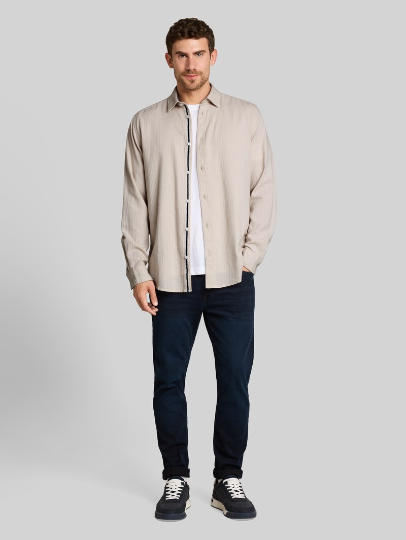 Tom Tailor Regular Fit Hemd aus Baumwolle - Off White Herringbone