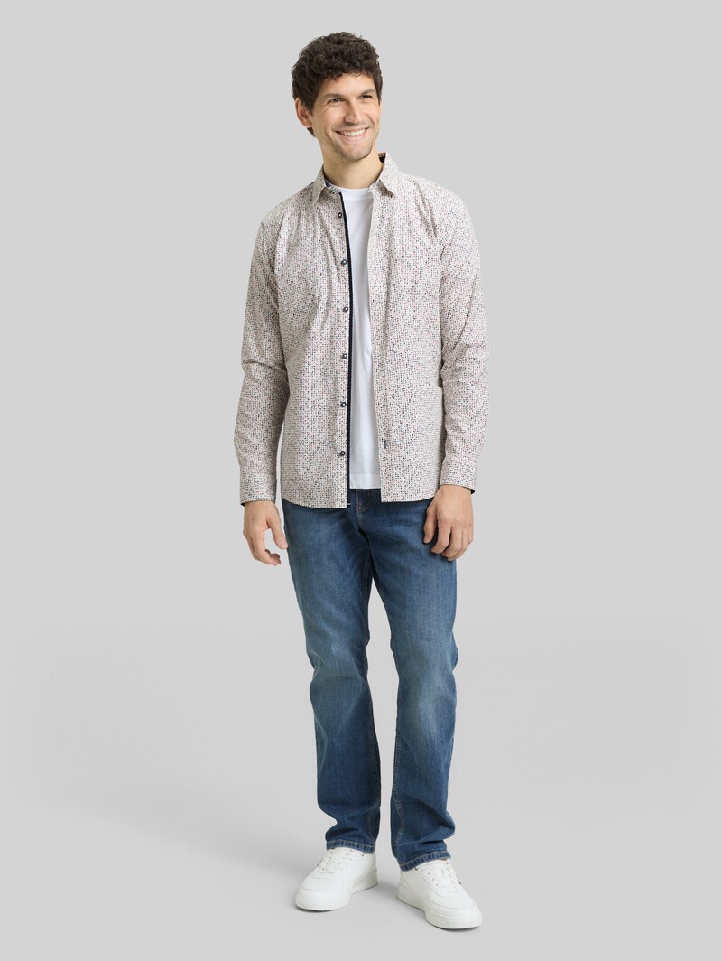Tom Tailor Fitted Hemd mit Muster - White Abstract Design