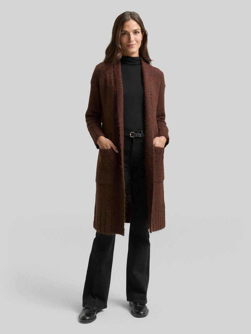 Tom Tailor Oversize Cardigan mit Wollanteil - Dark Pecan Brown Melange