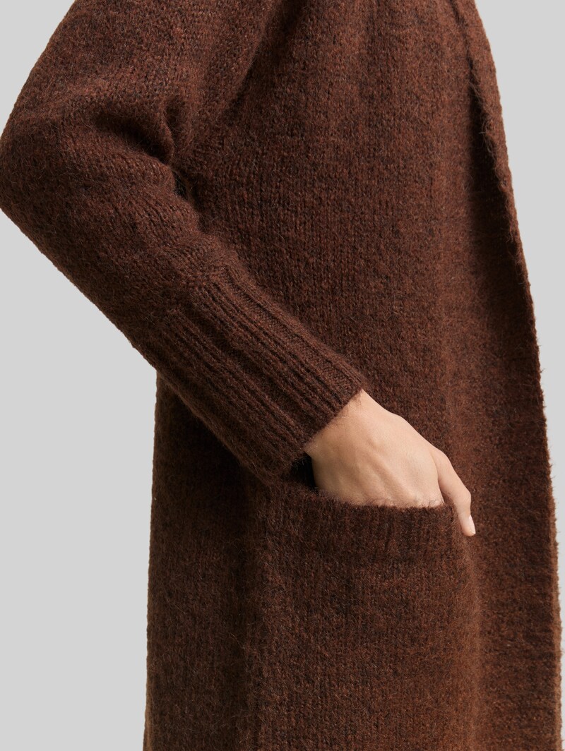 Tom Tailor Oversize Cardigan mit Wollanteil - Dark Pecan Brown Melange