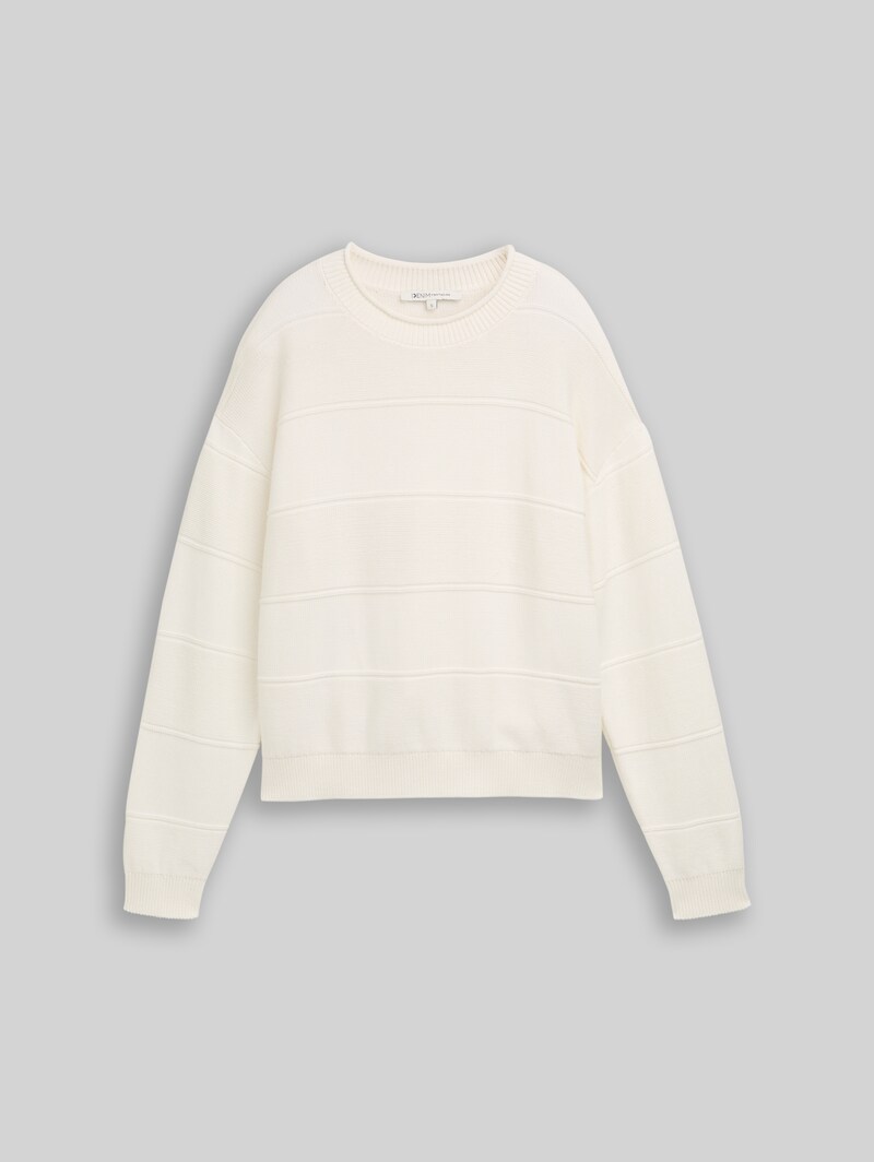 Tom Tailor Relaxed Fit Strickpullover aus Baumwolle - Off White