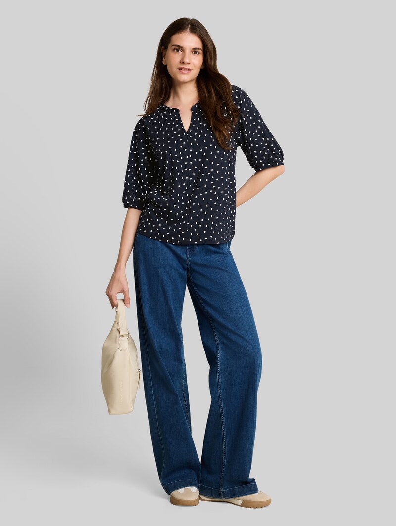 Tom Tailor T-Shirt mit Punktemuster - Navy White Small Dot Design