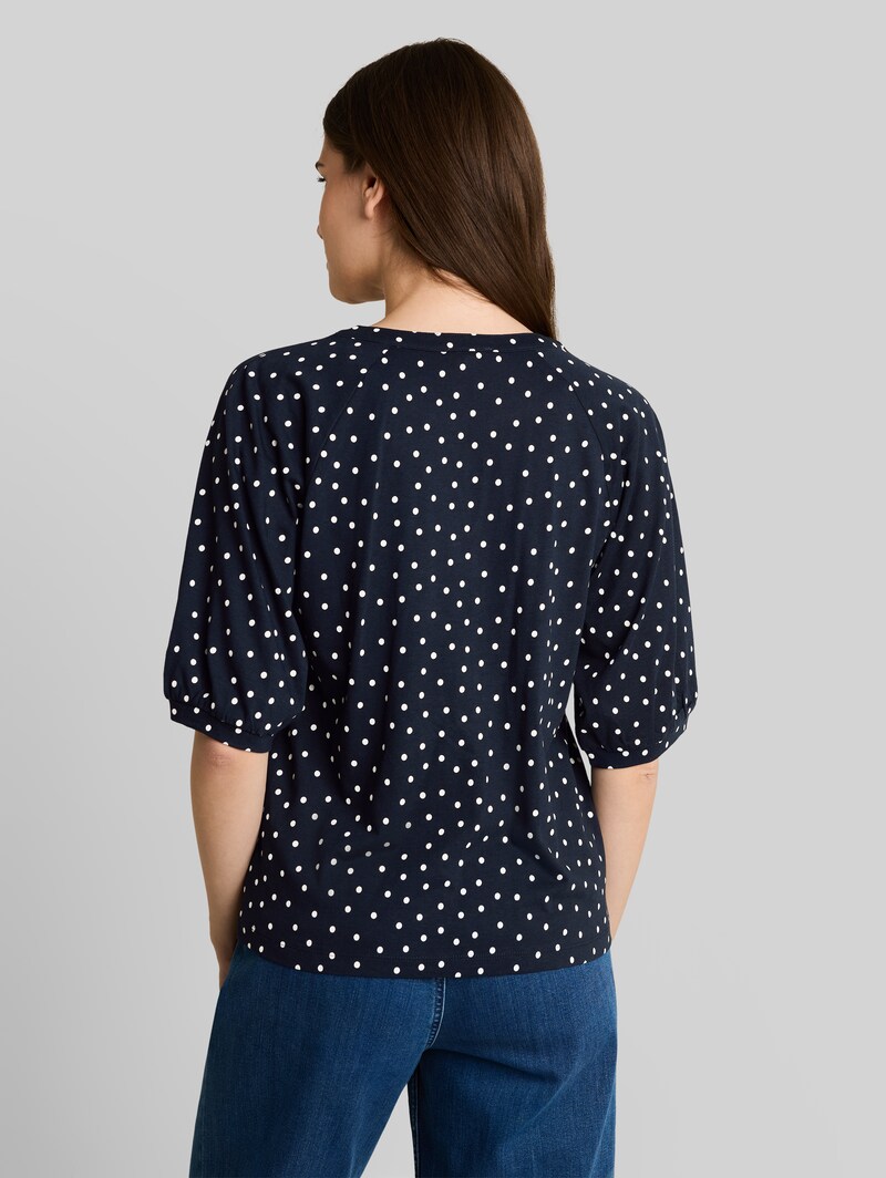 Tom Tailor T-Shirt mit Punktemuster - Navy White Small Dot Design
