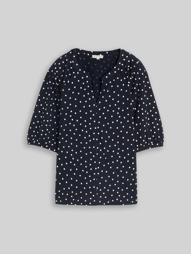 Tom Tailor T-Shirt mit Punktemuster - Navy White Small Dot Design