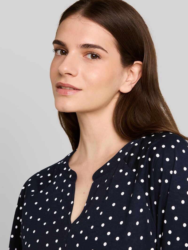 Tom Tailor T-Shirt mit Punktemuster - Navy White Small Dot Design