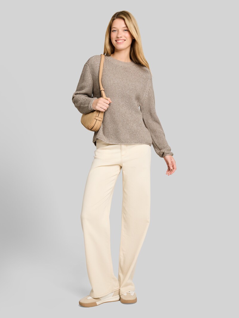 Tom Tailor Relaxed Fit Strickpullover - Beige White Mouline