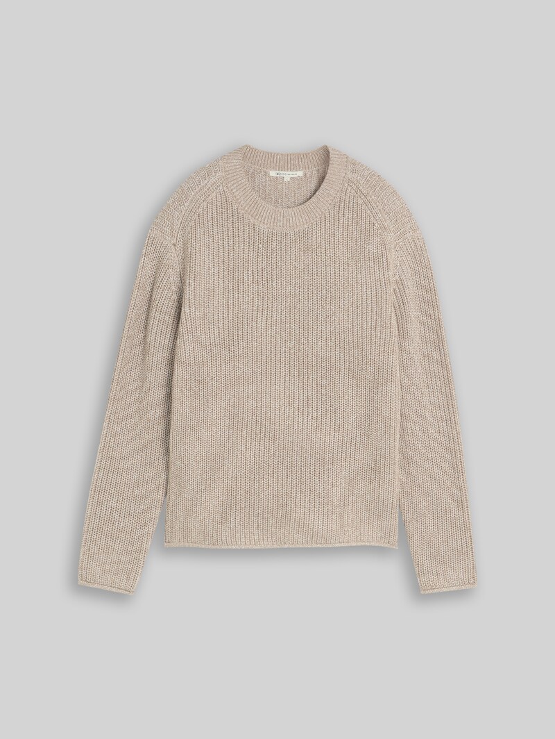 Tom Tailor Relaxed Fit Strickpullover - Beige White Mouline