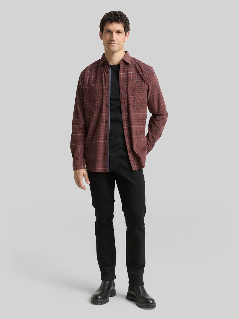 Tom Tailor Regular Fit Cordhemd mit Karomuster - Brown White Cord Check