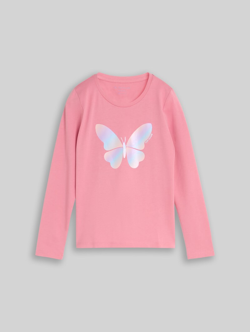 Tom Tailor Langarmshirt mit glänzendem Print - Smooth Rose