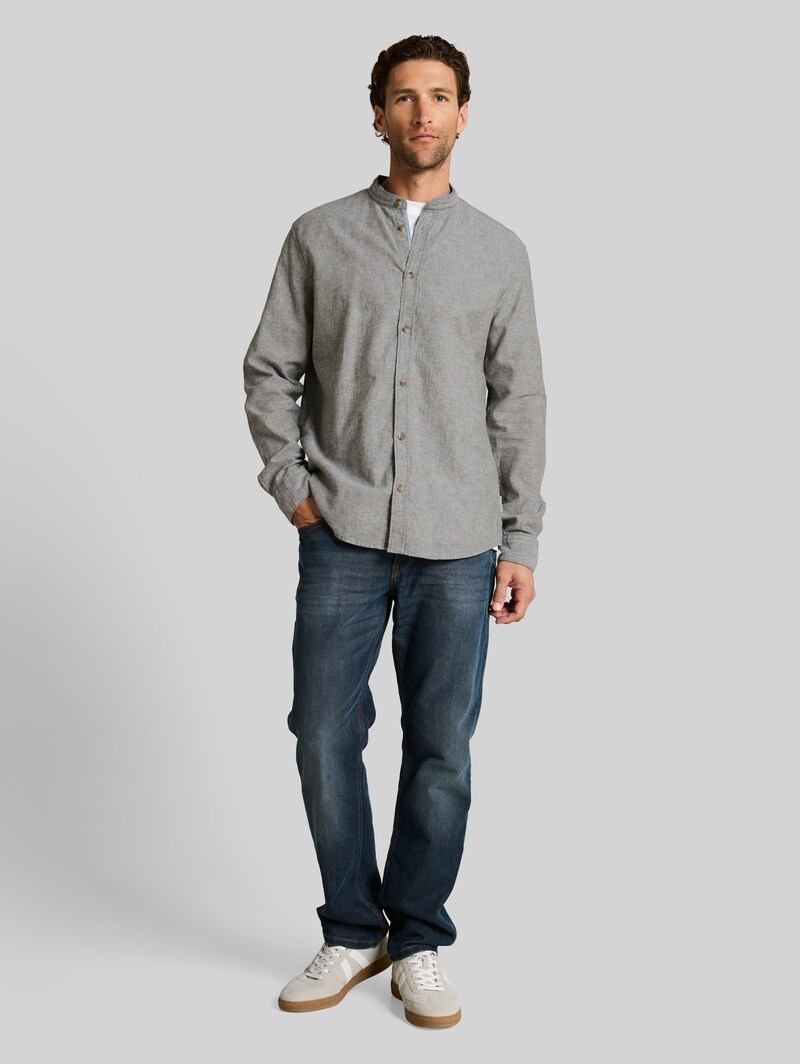 Tom Tailor Regular Fit Hemd mit Leinenanteil - Faded Leaf Green Chambray