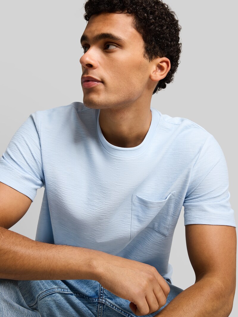 Tom Tailor T-Shirt mit Brusttasche - Light Metal Blue