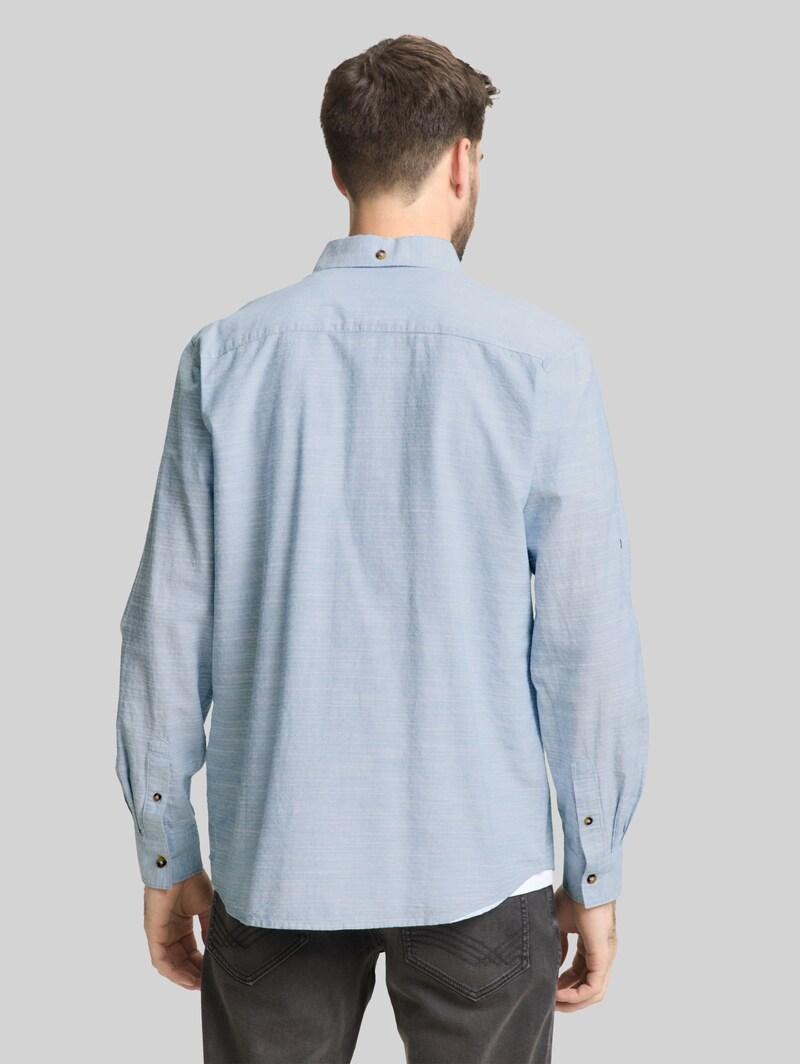 Tom Tailor Regular Fit Hemd mit Turn-Up-Funktion - Blue Petrol Structure