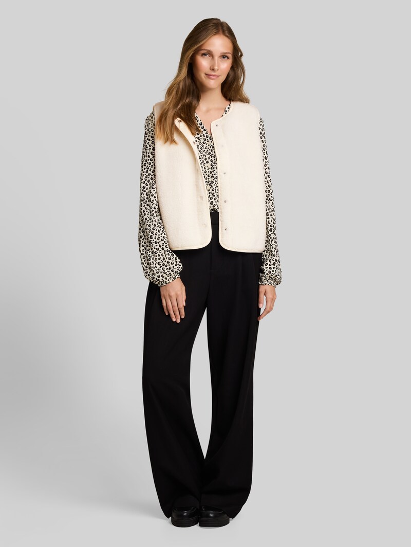 Tom Tailor Teddy Weste mit Druckknopfleiste - Off White