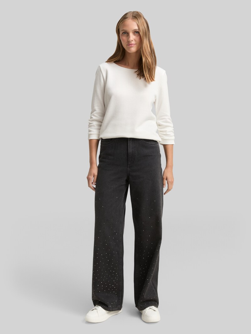 Tom Tailor Fitted Sweatshirt mit Raffungen - Off White