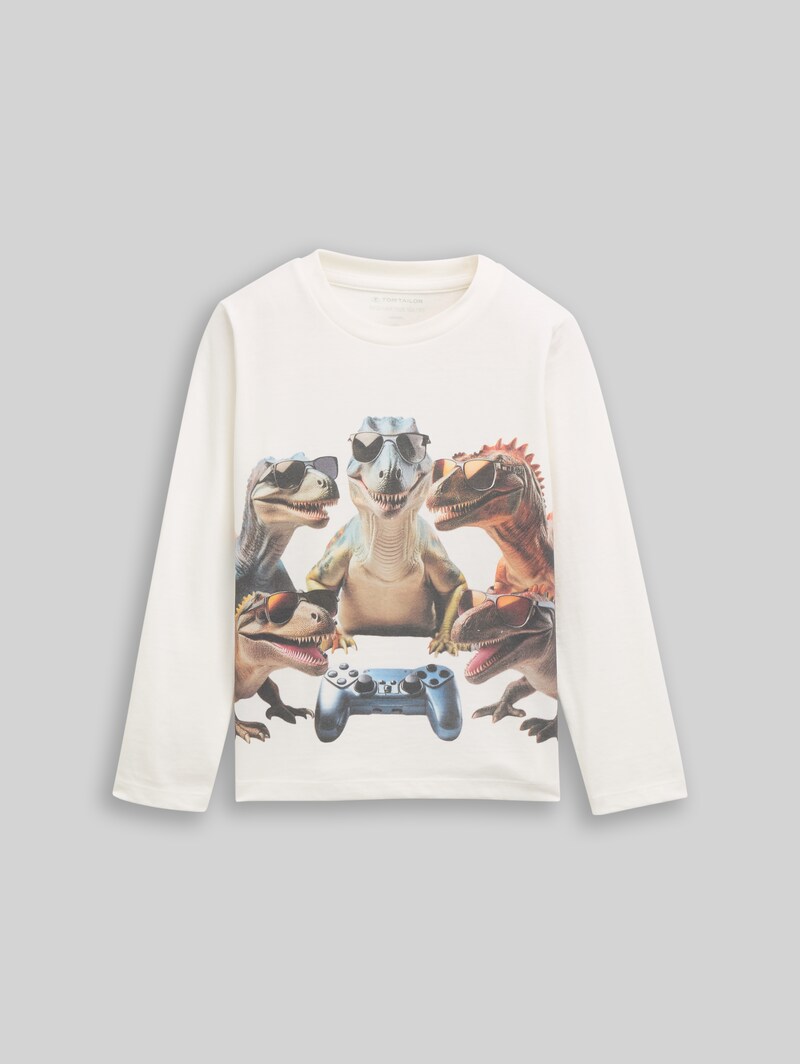 Tom Tailor Langarmshirt mit Foto-Print - Wool White