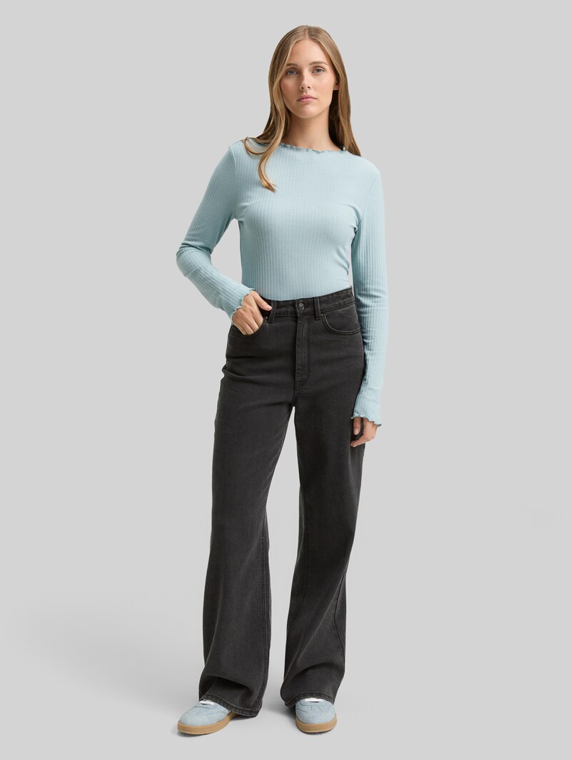 Tom Tailor Ripp Langarmshirt mit Stehkragen - Silver Cloud Blue