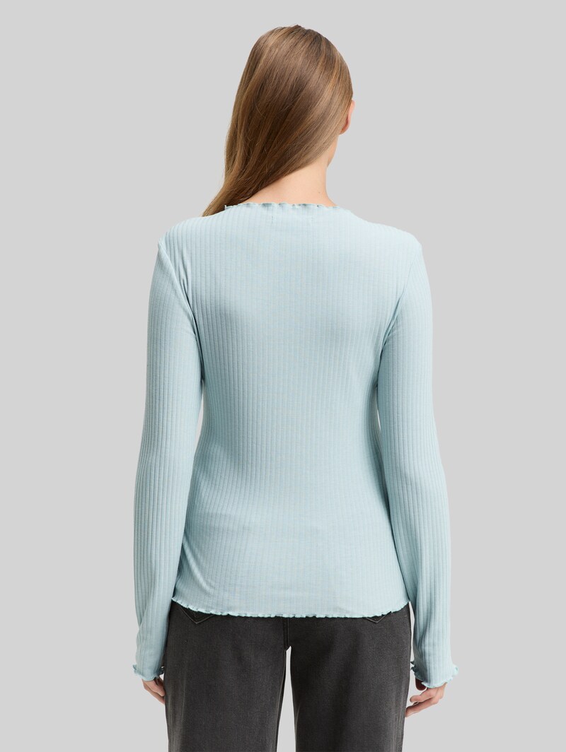 Tom Tailor Ripp Langarmshirt mit Stehkragen - Silver Cloud Blue