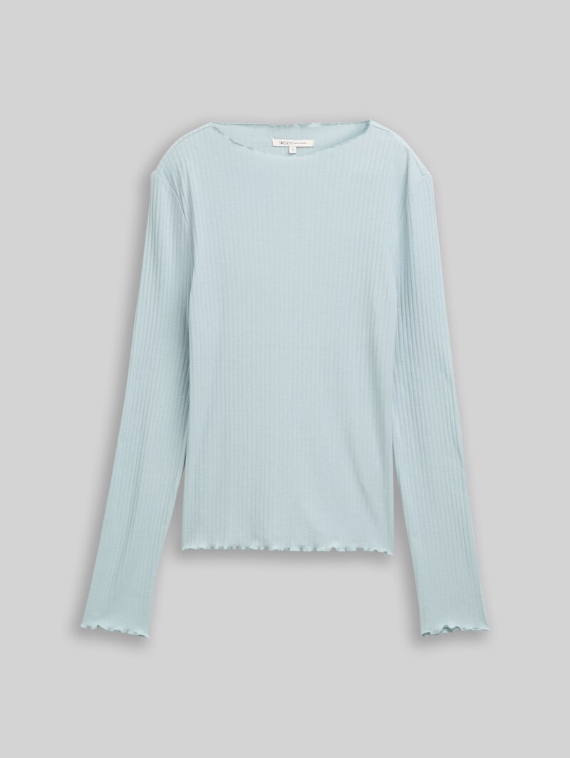 Tom Tailor Ripp Langarmshirt mit Stehkragen - Silver Cloud Blue
