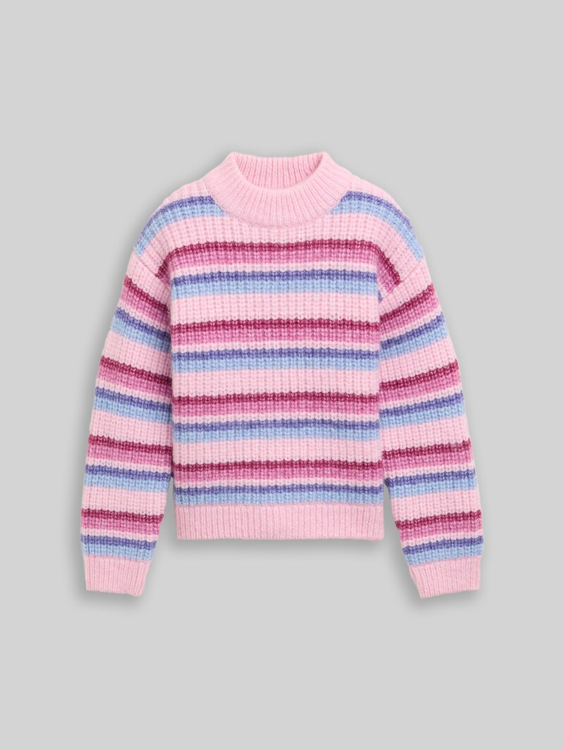 Tom Tailor Cropped Strickpullover mit Streifenmuster - Multicolor Pink Blue Stripe